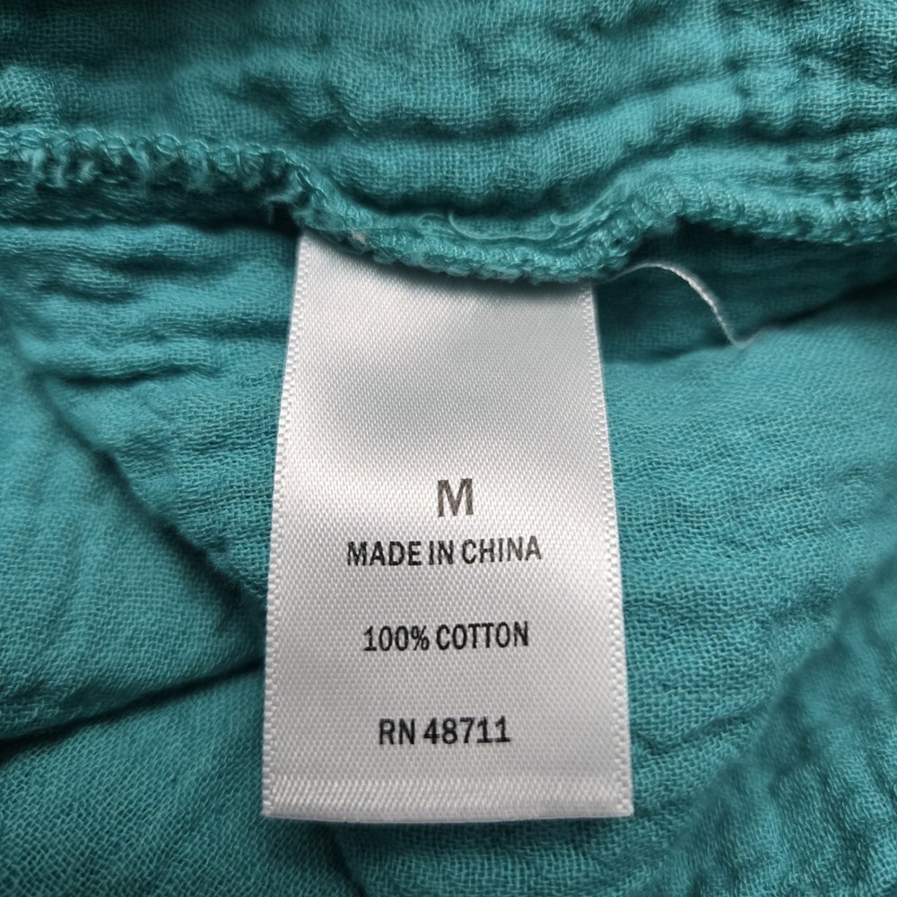 Falls Creek Striped Cotton Gauze Muslin Shirt Womens Md Turquoise Coastal Resort - Picture 6 of 7